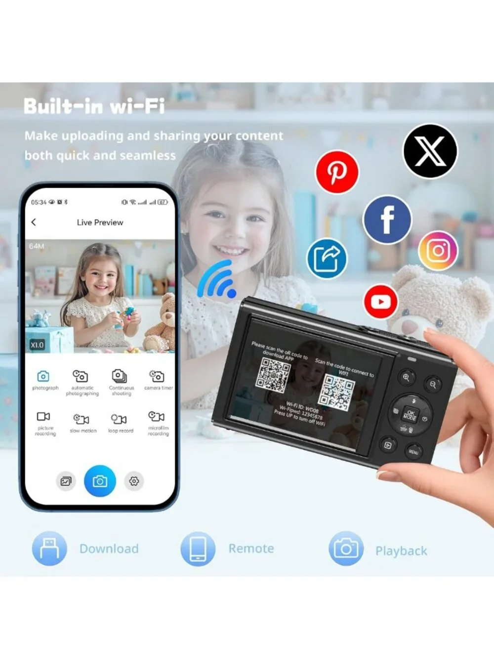 High-Resolution 5K Digital Camera for Vlogging & Photography, 80MP, Dual Screen